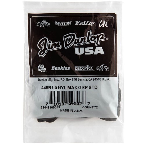 Dunlop Max-Grip Guitar Picks 72 Pack - 1.14mm Thick Nylon Standard (449R1.14) Made In USA