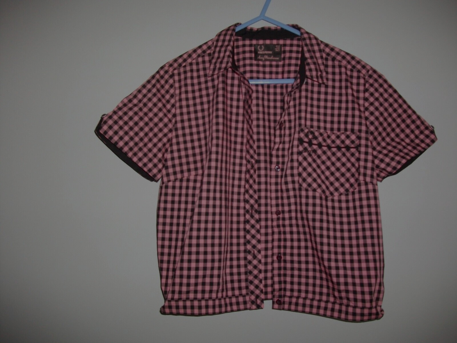Fred Perry Amy Winehouse Pink & Black Gingham Check Bowling Shirt - Size 12 image 2