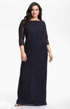 Adrianna Papell Scalloped Lace Gown Sz 12 Navy