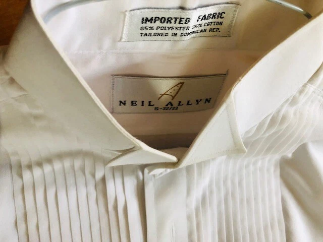 TUXEDO Shirt NEIL ALLYN Men/Boys WHITES 32/33 Imported Fabric SADDLESEAT VGC - Image 3 of 4