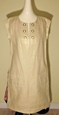 NWOT J Crew Women's Cap Sleeve Shift Dress Gold Metallic Linen Grommet Detail-8T