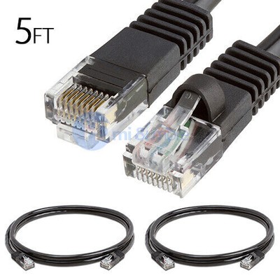 2x 5FT CAT5e Cable Ethernet Lan Network CAT5 RJ45 Patch Cord Internet Black