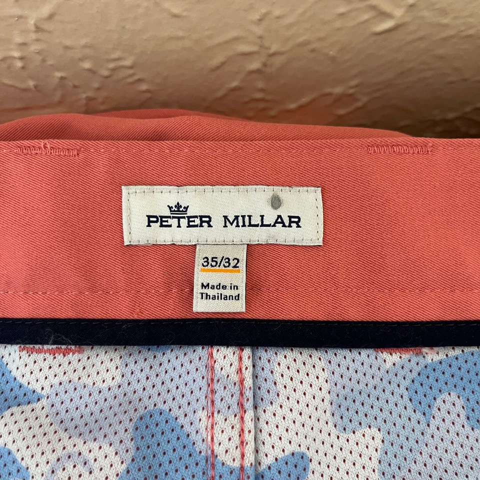 Pantalones Peter Millar para hombre 35x32 (35x23) rojo rendimiento cinco bolsillos dobladillo EB66 Foto 4 de 4