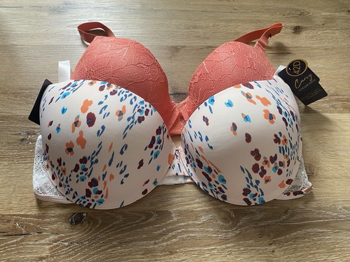 2 NWT Rachel Roy Curvy Push Up Bras Size 42D; 1 Coral Lace & 1 White Floral