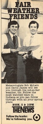 1981 WRTV INDIANA TV NEWS AD ~ DAVID JAMES & BOB McLAIN WEATHER REPORTERS