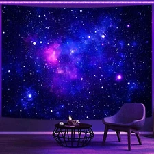 Blacklight Galaxy Universe Space Tapestry, UV Reactive Starry Night Sky Mysterio