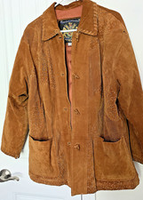 Women's La Nouvelle Renaissance Medium Brown Leather Coat Perforated Made In Usa