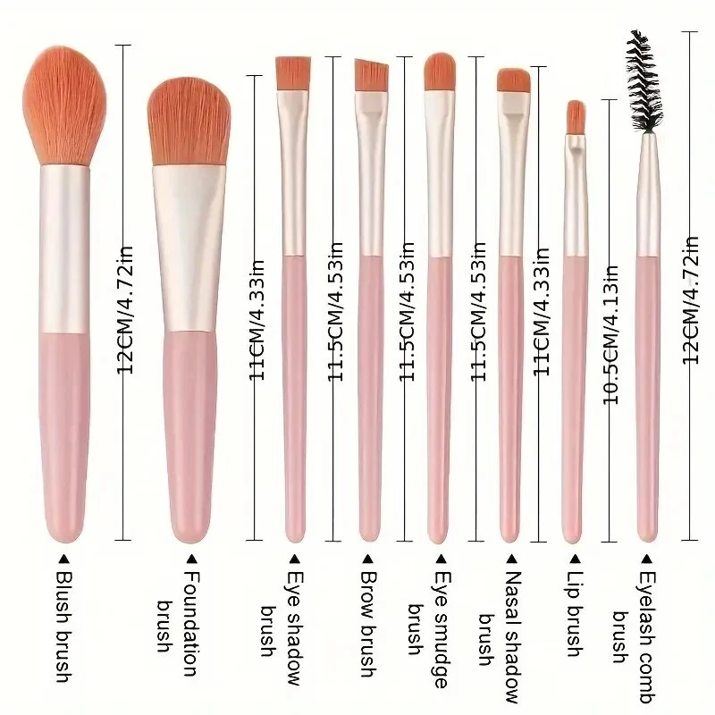 Juego de 8 brochas de maquillaje con bolsa - base, rubor, sombra de ojos, pinceles de labios Foto 4 de 4