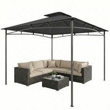Outsunny 3 x 3 m Gazebo, Outdoor Gazebo Canopy with 2-Tier Roof, Dark Grey