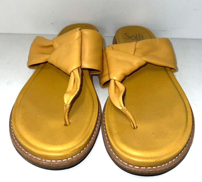 Sofft Leather Sandals Women Size 8.5 Essie Knotted Thong Mustard Yellow, DD-5