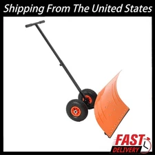 29" Snow Shovel with Wheels Durable Metal Snow Removal Pusher Plow for Driveway