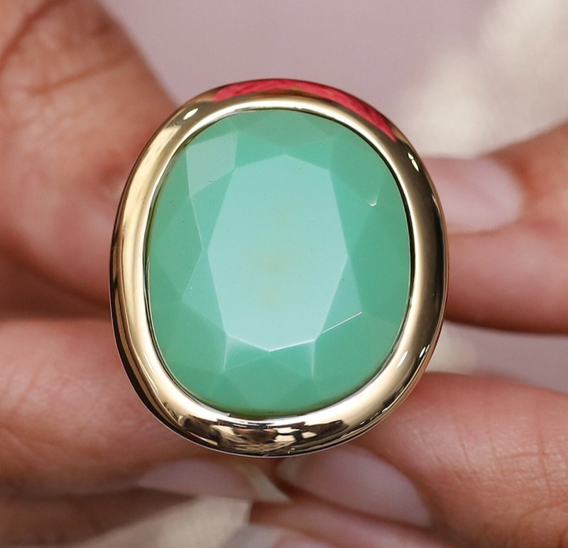 QVC Kenneth Jay Lane Goldtone Green World Capital Ring Size 5