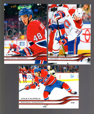3 CARD LOT OF 2025-26 UPPER DECK LANE HUTSON JURAJ SLAFKOVSKY COLE CAUFIELD HABS