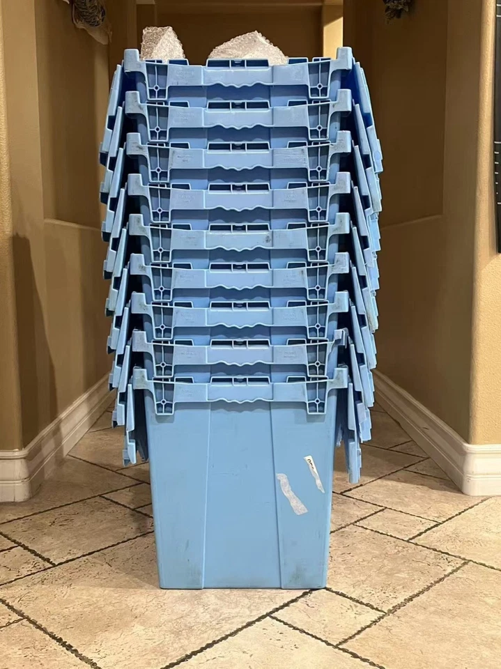 20x14x12” (5 Pack) Storage Tote with Hinged Attached Lid Blue Heavy Duty - Image 2 of 4