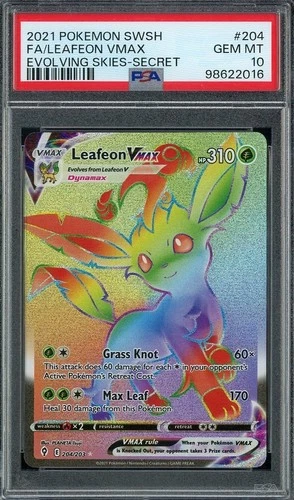 2021 Pokemon Evolving Skies 204/203 LEAFEON VMAX Secret PSA 10 Gem Mint