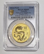 2024 P125 $100 Australian 1 Oz Gold Lunar () &bull; MS69 POP 1 &bull; Dragon Proof Privy