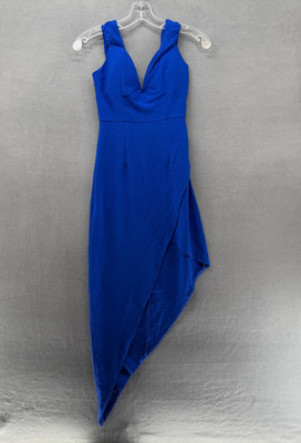 Angel Biba Dress Womens 8 Royal Blue Bodycon Asymmetrical Plunge Neck NWT