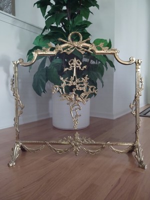  Vintage French Louis XVI Empire Style Ornate Brass Fireplace Screen Claw Feet