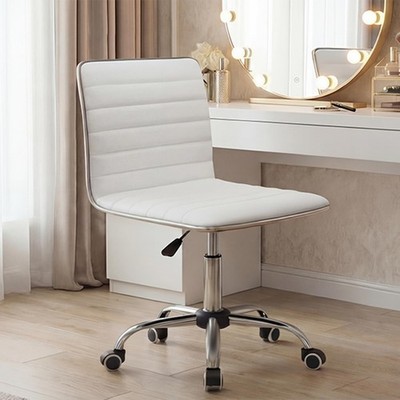 Stylish Armless Makeup Desk Chair with Wheels, Adjustable Height, 360° Swivel -