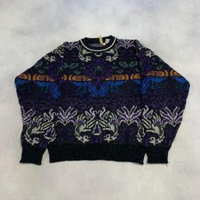 Vintage Abstract Knitted Jumper Patterned Grandad Knit Sweater Men's M