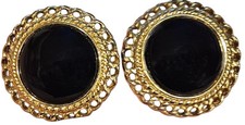 VINTAGE MONET Earrings Clip-On Black Lucite G...