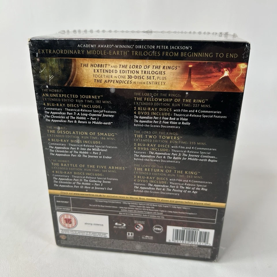 The Hobbit & Lord of the Rings Blu-Ray Box Set 6 Film Extended Editions New READ Foto 4 de 4