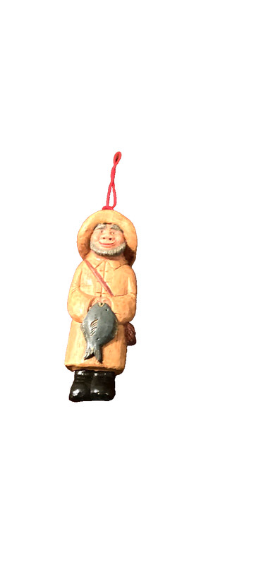 Kurt Adler Wooden carved fisherman Christmas ornament