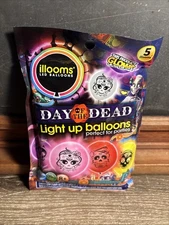 Illooms Day of the Dead Halloween 5 Light up Balloons Pack LED Glows Party G13
