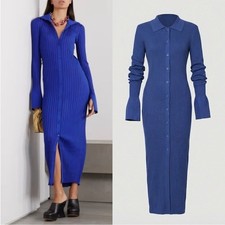 Micas Royal Blue Ribbed Knit Bodycon Midi Dress M