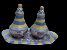 Mackenzie Childs Myrtle Salt & Pepper With Tray Ceramic Excellent  Condition