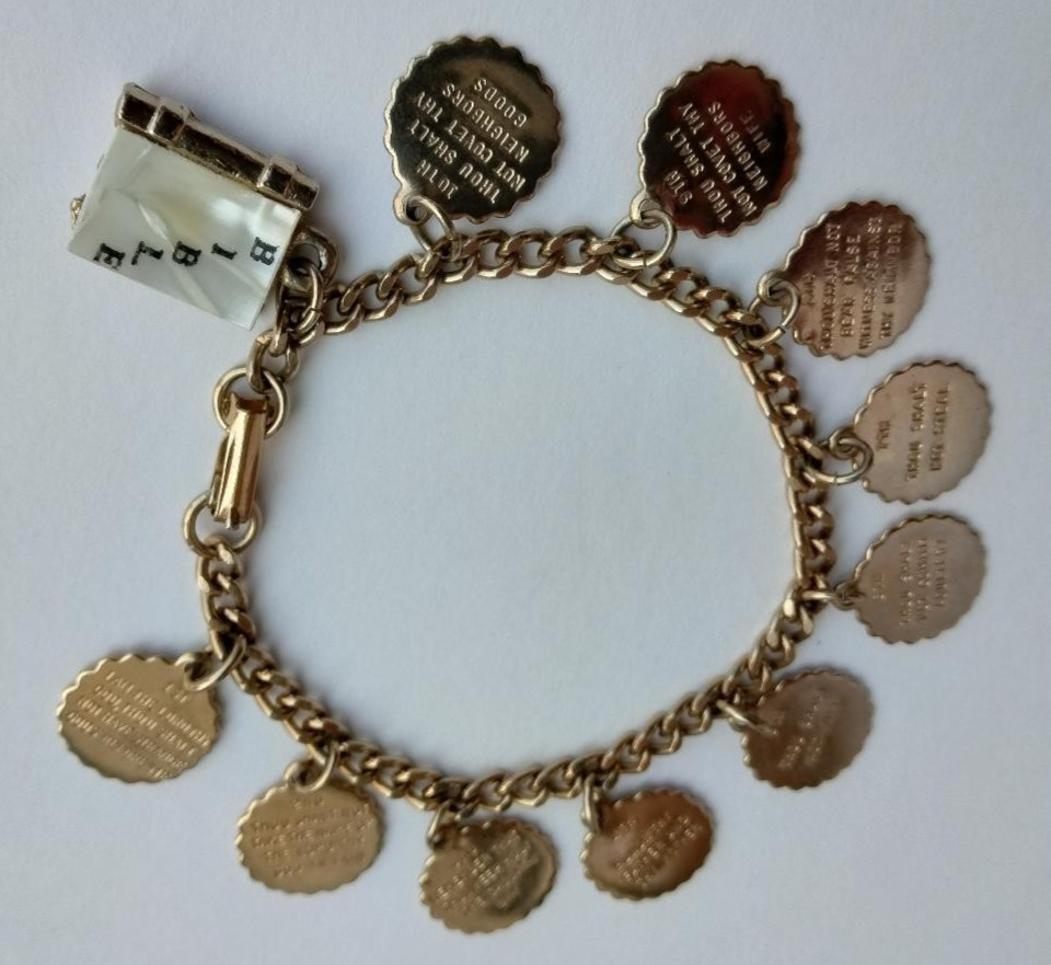 Vintage Childrens Ten Commandment Dangle Charm Br… - image 1