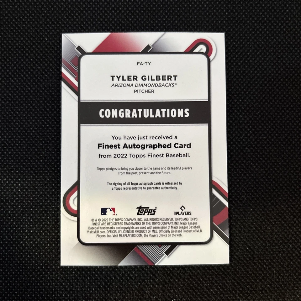 Tyler Gilbert 2022 Topps Finest AUTO /99 RC GREEN REFRACTOR #FA-TY Diamondbacks - Image 2 of 2
