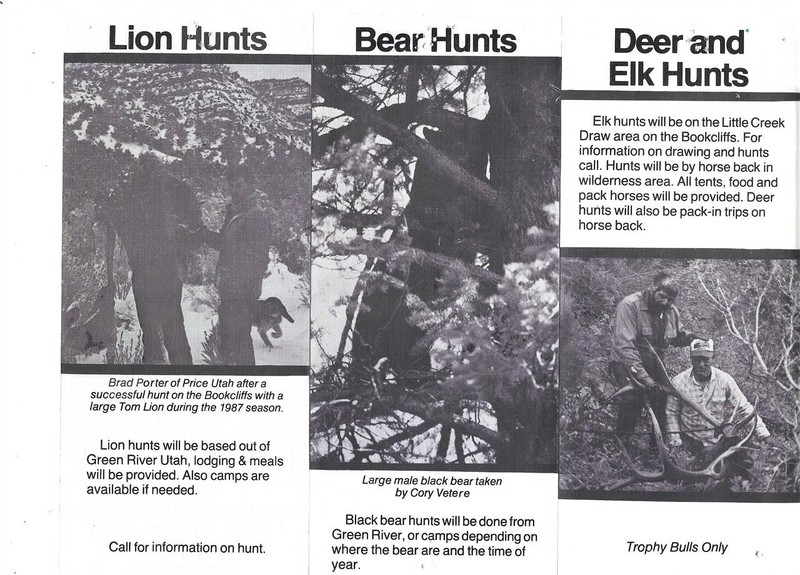 Bookcliff Guide & Outfitters, Big Game Hunts, Green River, Utah, 1980's Brochure