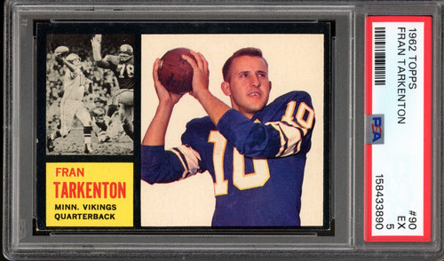 1962 Topps #90 Fran Tarkenton Rookie PSA 5 Vintage HOF RC Football Card (3890)