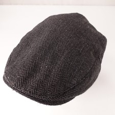 Boys Flat Cap Herringbone Gray Wool Blend One Size Lined Hat