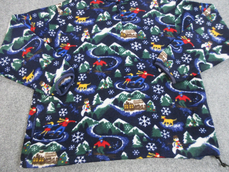 复古 LL Bean 套衫女式大号蓝色羊毛圣诞节冬季滑雪狗 90 年代 — 第 2/4 张图片