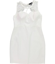 GUESS Womens Lace-Trim Bodycon Dress, white, 12