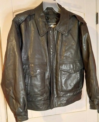 Mens Murphy & Hartelius Uniforms Black Leather Flight Jacket Zip Up Size Large