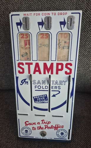 Porcelain 1930's Postage Stamp Vending Machine Mint Shipman Art Deco Gen Store