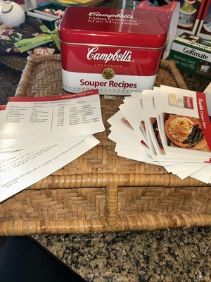 Vintage Campbell's Souper Recipes Tin W/  Index Card Storage.  Original Recipes