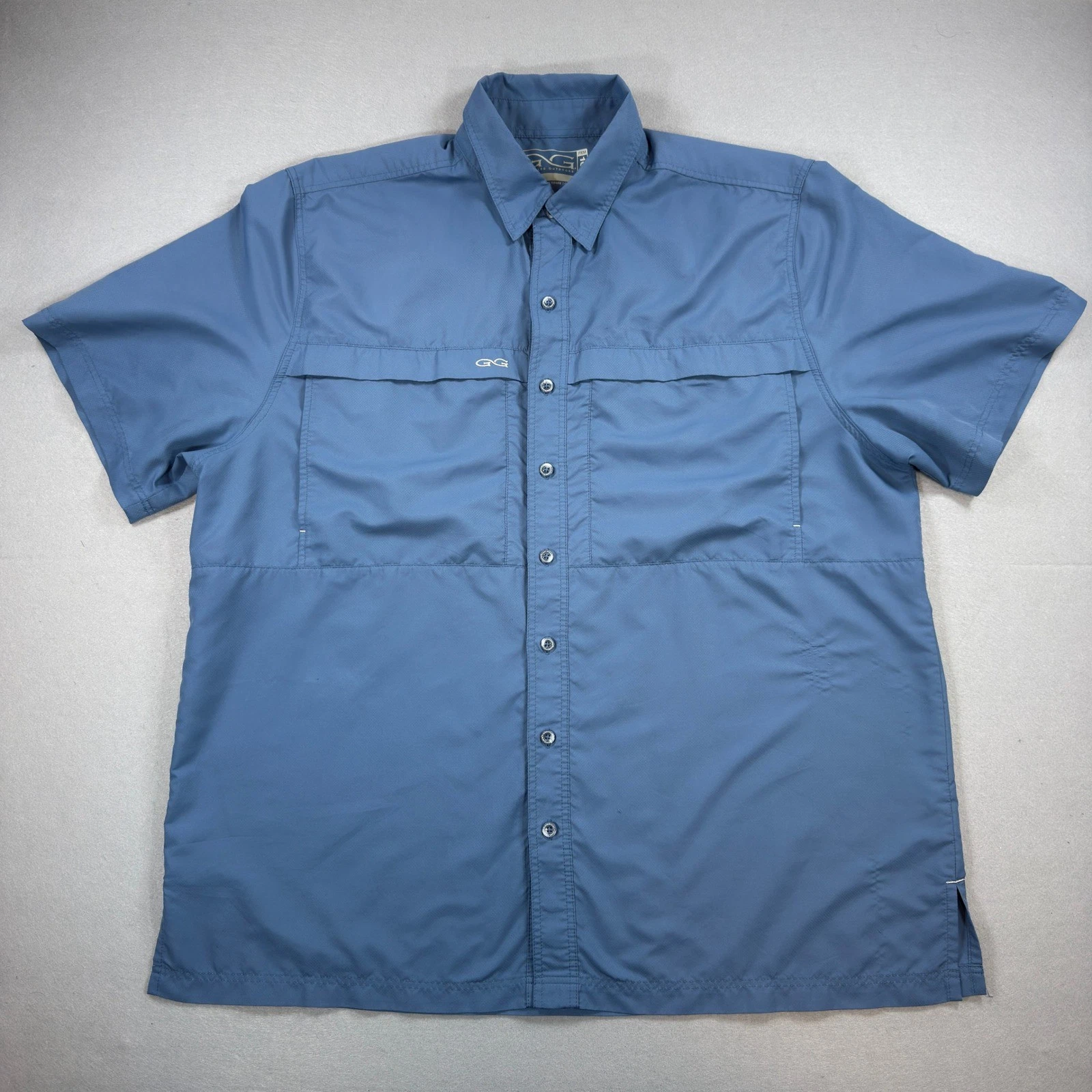 GameGuard Outdoors Fishing Shirt Men 2X Blue Vented Microfiber Button Up SS 1023