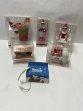 NEW DUNKIN DONUTS COFFEE ELF ON SHELF CHRISTMAS ORNAMENTS LOT OF 6