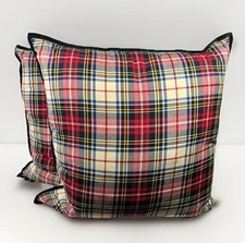 Ralph Lauren S/2 Tartan Plaid Black Velvet Trim 26” Feather Filled Throw Pillows