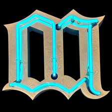 29 Antique 1930s Marquee Letter M Blue Neon Sign Light Store Logo B W 8 Salvage