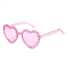 Zando Rhinestone Heart Shaped Sunglasses - Bejeweled Heart Glasses Pink*2