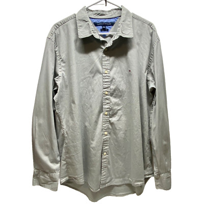 Tommy Hilfiger Button Down Shirt Mens XL Gray Custom Fit Stretch Long Sleeve GUC
