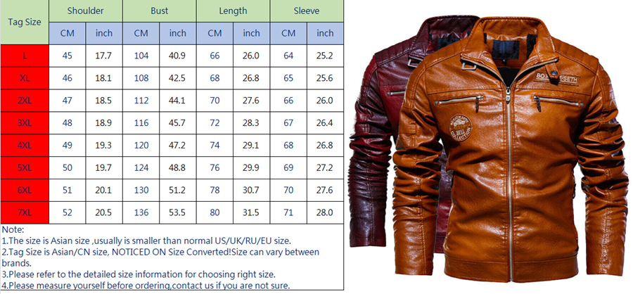 Leather Jacket Winter Jacket Size Chart Leather Jacket Men Winter