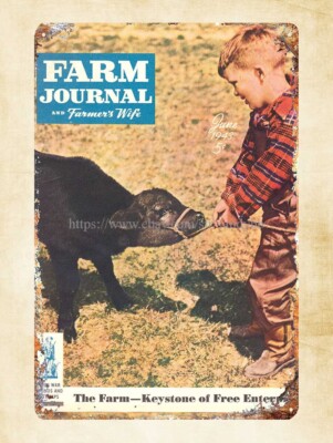  office bar interior design Farm Journal metal tin sign