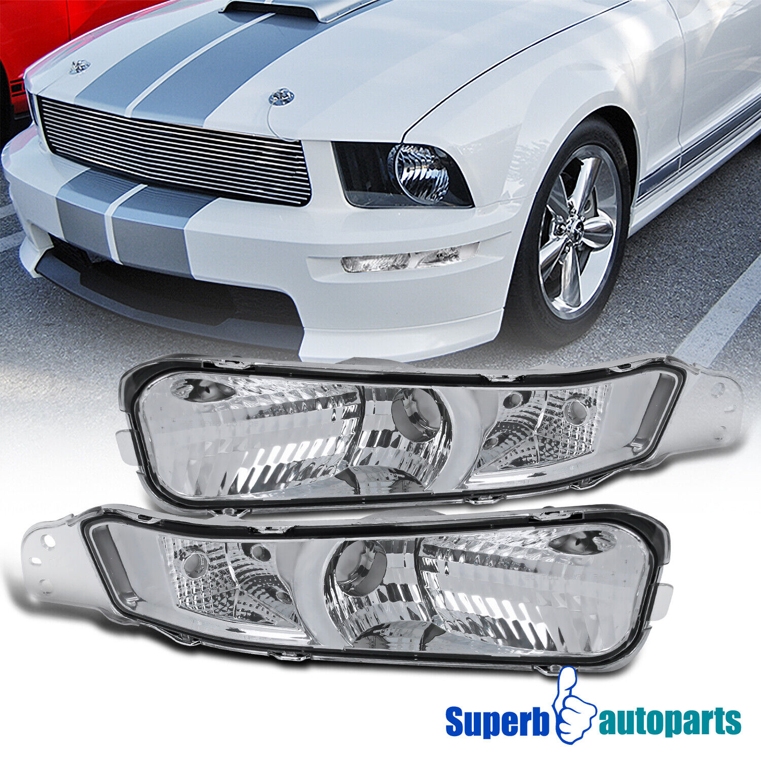 Fits 2005-2009 Ford Mustang Front Bumper Lights Signal Lamps 05-