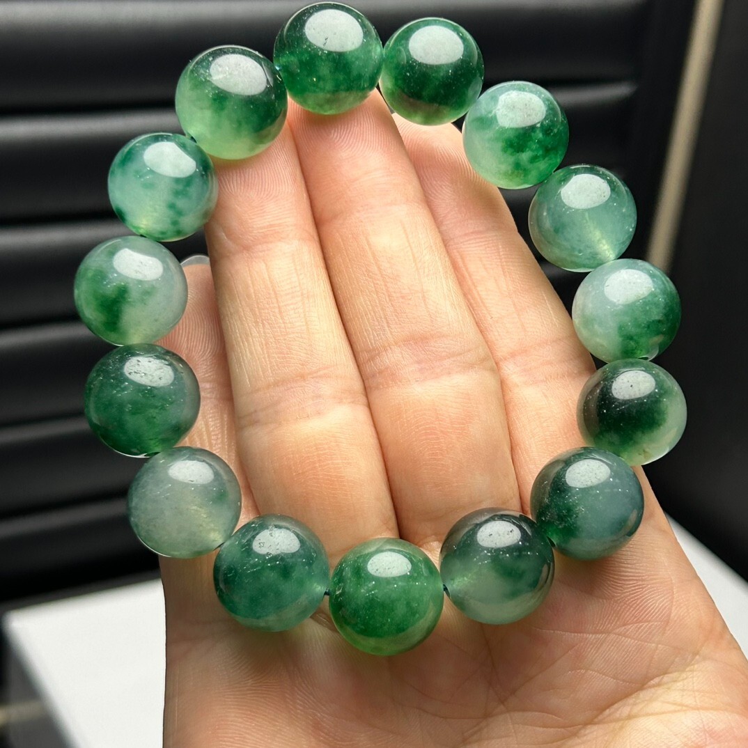 Real natural ice Burmese Green Jade jadeite Beads bracelets bangle 14MM